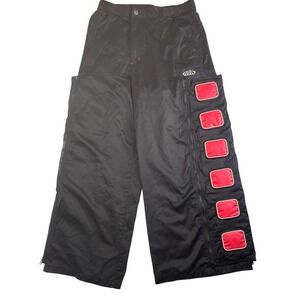 Vintage MacGear Wide Leg Rave Pants Black Red Reflective Cyber Goth Y2K Size 36